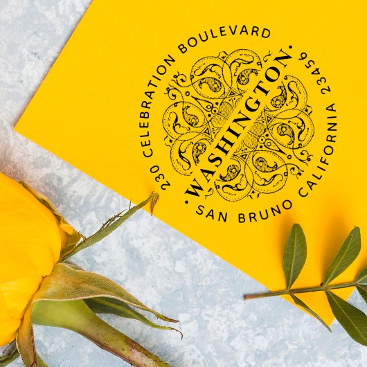 Vintages Art Deco Motif Individuelle Round Rücksen Permastempel