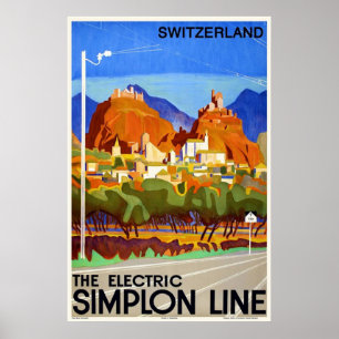 Vintages Art Deco Reiseplakat Schweizer Il Wallis Poster