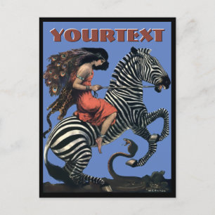 Vintages Art Deco Reiten auf einem Zebra Postkarte