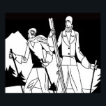 Vintages Art Deco Skivergnügen Skifahrer - Illustr Poster<br><div class="desc">Dieses Bild war ursprünglich Teil einer 1930 erschienenen Schwarz-Weiß-Anzeige für den Luxuszweig Samaritaine,  Sportartikel und Kleidung für den Wintersport. Heute erweckt es neues Leben auf Produkten,  die perfekt für Zuhause,  Büro und die Reise dazwischen geeignet sind.</div>