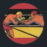 Vintages Art Deco Sportboxing, Boxen Punching Große Wanduhr<br><div class="desc">Vintage Illustration Sportboxdesign mit zwei Kämpfern,  Stanzern,  Boxern im Ring.</div>