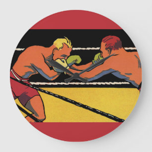 Vintages Art Deco Sportboxing, Boxen Punching Große Wanduhr