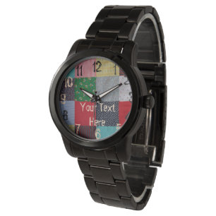 Vintages Artpatchworkgewebe quadriert buntes Armbanduhr