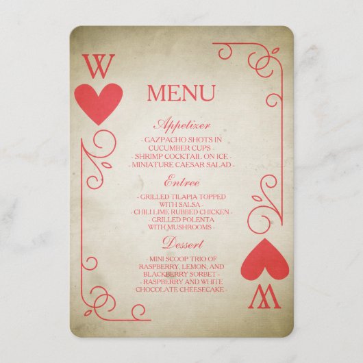 Vintages "As of Hearts Wedding Menu" Menükarte (Vorderseite)