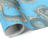 Vintages asiatisches Blue Dragon Geschenkpapier (Rolleneckpunkt)