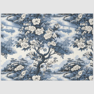 Vintages asiatisches Inspiriertes Blue & White Flo Seidenpapier