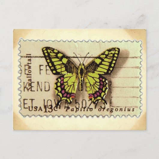 Vintages Aussehen Schmetterling-Briefmarke Postkar Postkarte (Vorderseite)