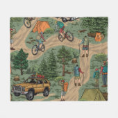Vintages Außenmuster: Wanderer, Fahrräder Fleecedecke (Vorderseite (Horizontal))