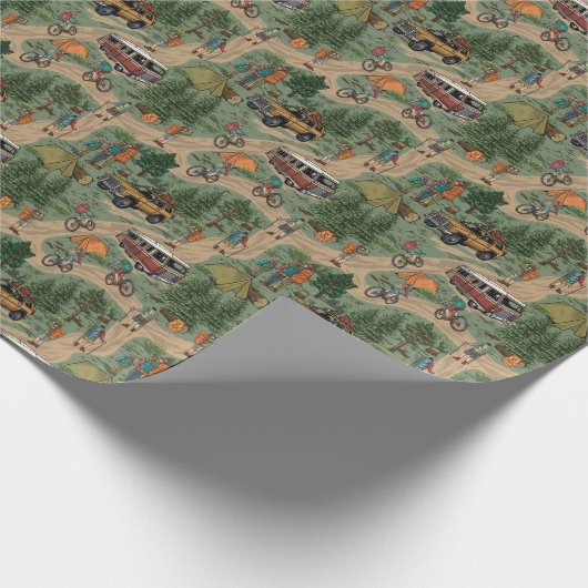 Vintages Außenmuster: Wanderer, Fahrräder Geschenkpapier (Ecke)