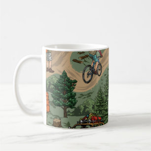 Vintages Außenmuster: Wanderer, Fahrräder Kaffeetasse