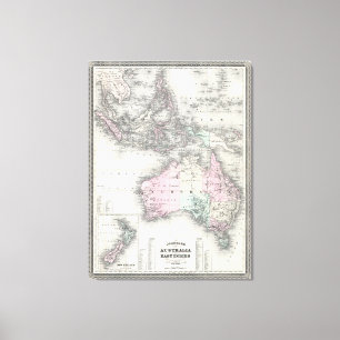 Vintages Australien u. südöstliche Asien-Karte Leinwanddruck