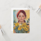 Vintages australisches Rotkopfmädchen mit Blume Karte (Vorderseite/Rückseite Beispiel)