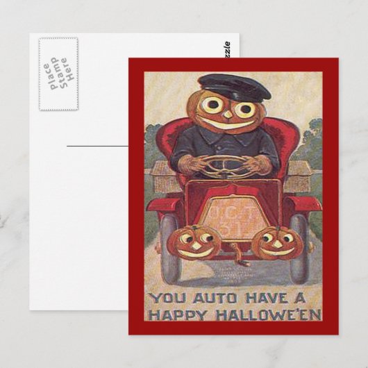 Vintages Auto Halloween Postkarte (Vorne/Hinten)