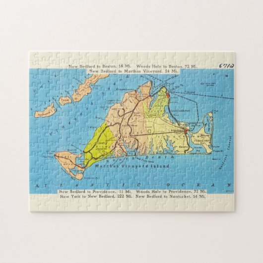 Vintages Auto Karte des Martha's Vineyard Puzzle (Horizontal)