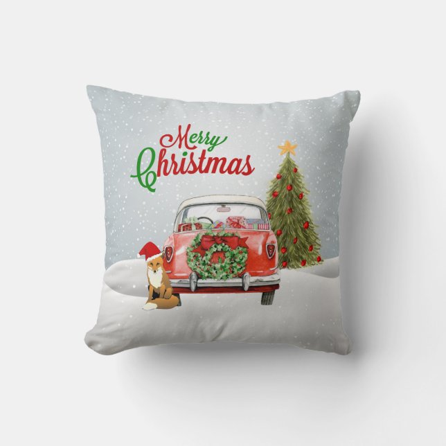 Vintages Auto parkte durch Weihnachtsbaum und Kissen (Vorderseite)