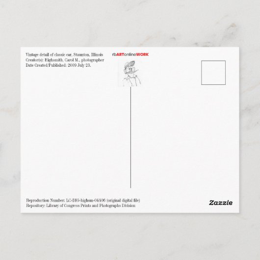 Vintages Auto Postkarte (Rückseite)