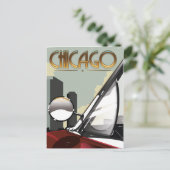 Vintages Auto-Reiseplakat von Chicago City Postkarte (Stehend Vorderseite)