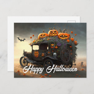 Vintages Auto und Pumpkins Halloween Postkarte