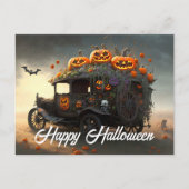 Vintages Auto und Pumpkins Halloween Postkarte (Vorderseite)
