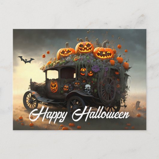 Vintages Auto und Pumpkins Halloween Postkarte (Vorderseite)