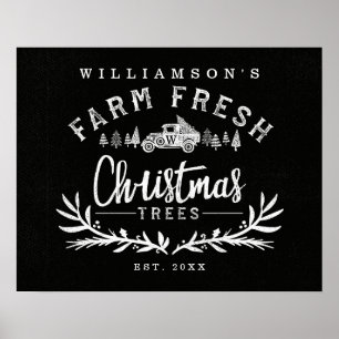 Vintages Auto-Weihnachtsbaum-Lieferungs-Schwarzes Poster