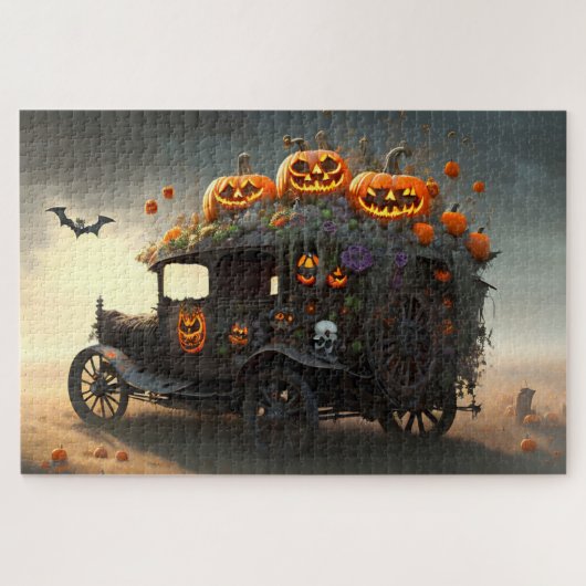 Vintages Automobil mit Jack-o-Laternen Halloween Puzzle (Horizontal)