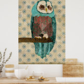 Vintages Azurblau und Blush Owl Art Poster (Küche)