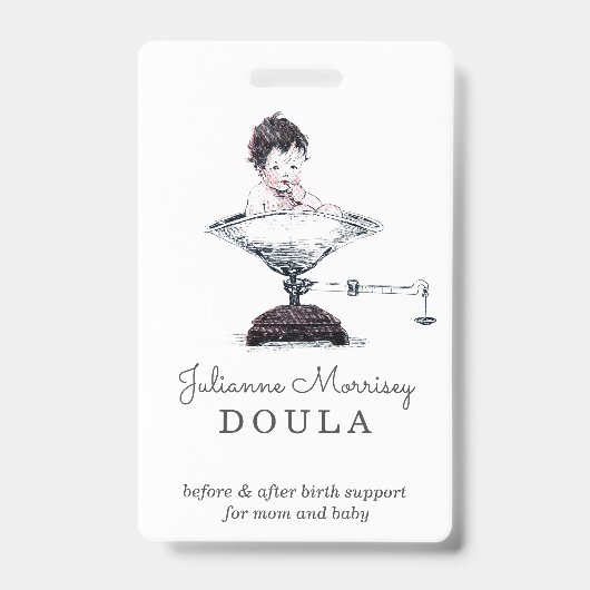 Vintages Baby auf Scale Doula Abzeichen Ausweis (Front)