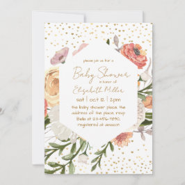 Vintages Baby der Blume Boho in der Blütendusche Einladung