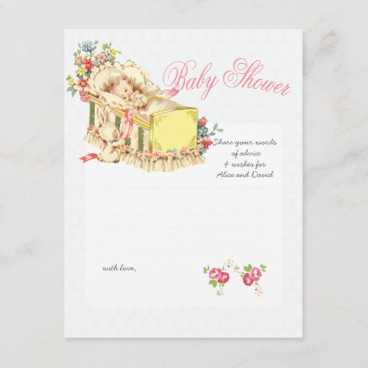 Vintages Baby-Duschbaby im Crib-Admin-Karte Hinweiskarte (Vorderseite)