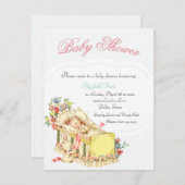 Vintages Baby-Duschen-Baby innerhalb der Krippe Einladung (Vorne/Hinten)