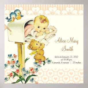 Vintages Baby Girl in Mail Box Personalisierte Geb Poster