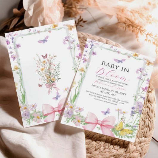 Vintages Baby in Bloom Wildblume Kinderdusche Einladung