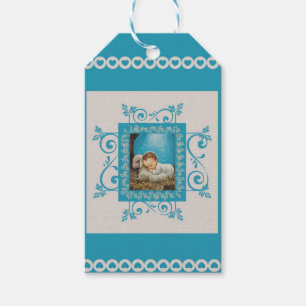 Vintages Baby Jesus in der Krippe mit Lamm Geschenkanhänger