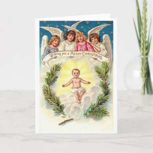 Vintages Baby Jesus und Engel Weihnachtskarte Feiertagskarte