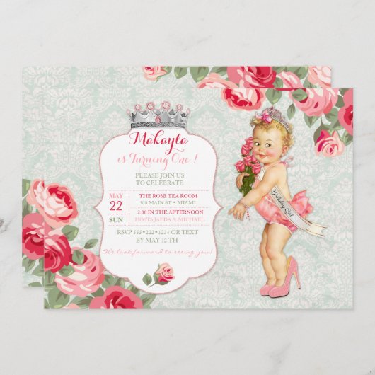 Vintages Baby-kleines Fräulein American Pageant Einladung (Vorne/Hinten)