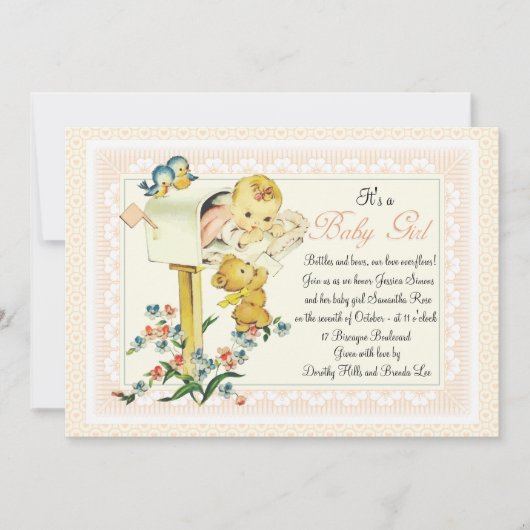 Vintages Baby-Mädchen innerhalb der Einladung (Vorderseite)