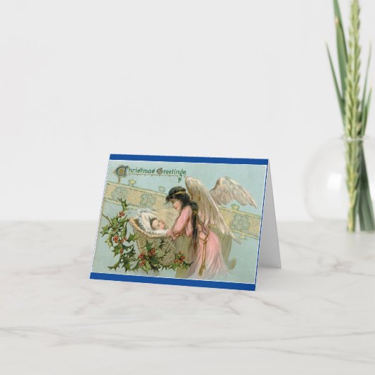 Vintages Baby mit Angel-Weihnachtskarte Feiertagskarte (Vorderseite)