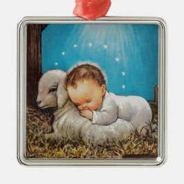 Vintages Baby Schlafen mit Lamm Ornament Aus Metall