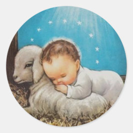 Vintages Baby Schlafen mit Lamm Runder Aufkleber
