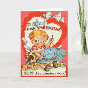 Vintages Baby u. Welpe, die NadelspitzeValentine Feiertagskarte