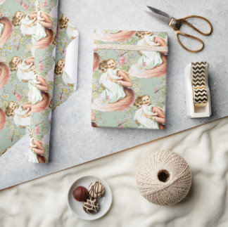 Vintages Baby Wrapping Paper Blue Geschenkpapier