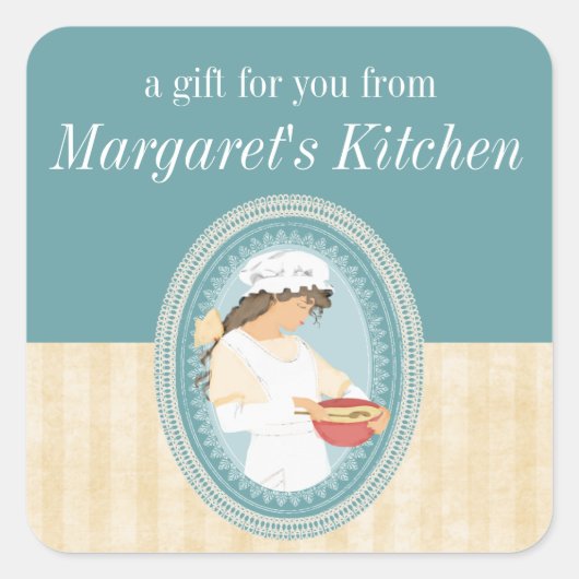 Vintages BackGirl-Backbäckerchen Quadratischer Aufkleber (Vorderseite)