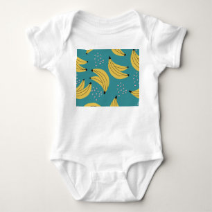 Vintages Bananenmuster, blauer Hintergrund. Baby Strampler