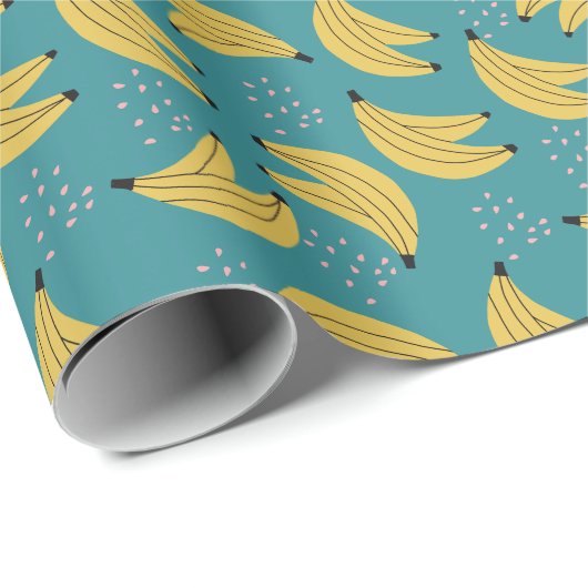 Vintages Bananenmuster, blauer Hintergrund. Geschenkpapier (Rolleneckpunkt)