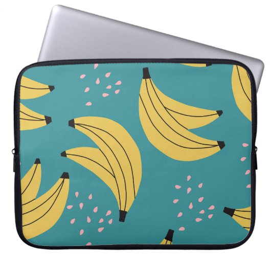 Vintages Bananenmuster, blauer Hintergrund. Laptopschutzhülle (Vorderseite)