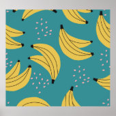 Vintages Bananenmuster, blauer Hintergrund. Poster (Vorne)