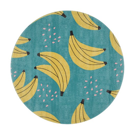 Vintages Bananenmuster, blauer Hintergrund. Schneidebrett (Vorderseite)