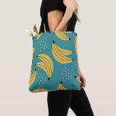 Vintages Bananenmuster, blauer Hintergrund. Tasche (Von Nahem)