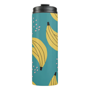 Vintages Bananenmuster, blauer Hintergrund. Thermosbecher